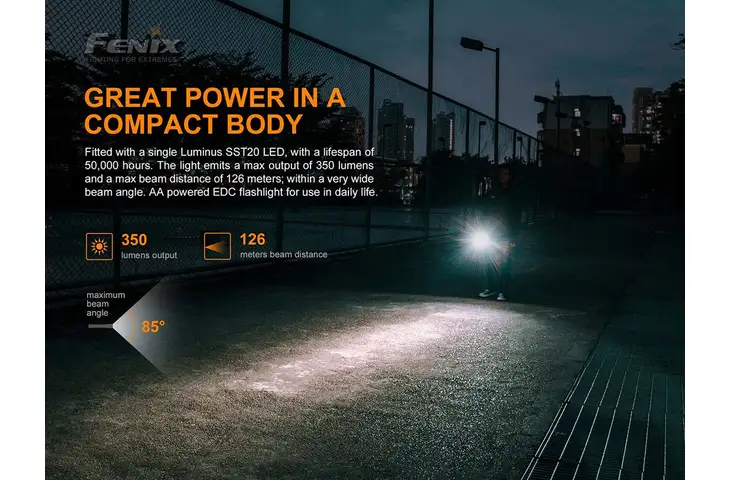 Fenix Lighting E20 V2.0 350 Lumens Luminus SST20 LED Flashlight E20V2BK - view 2